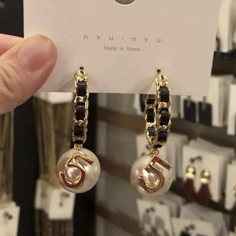 アクセサリー 5 long pearl earrings Amazon.com: Vintage Number 5 Pearl Hoop Earrings Pearl
